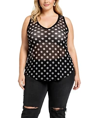 Coin 1804 Plus Polka Dot Mesh Double Tank Top