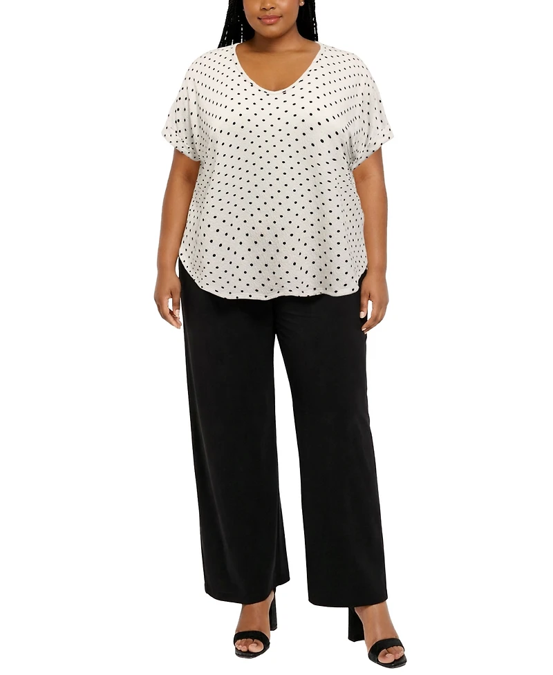 Coin 1804 Plus Polka Dot Bubble Crinkley Rolled Sleeve Top