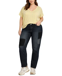 Coin 1804 Plus Vertical Stripe Rolled Sleeve Top