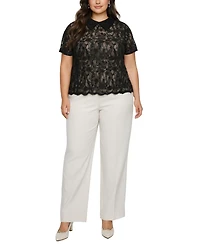 Coin 1804 Plus Scallop Edge Lace Collar Short-Sleeve Top