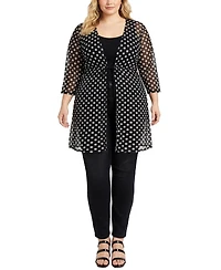 Coin 1804 Plus Polka Dot Mesh Tie-Front Coverup Top