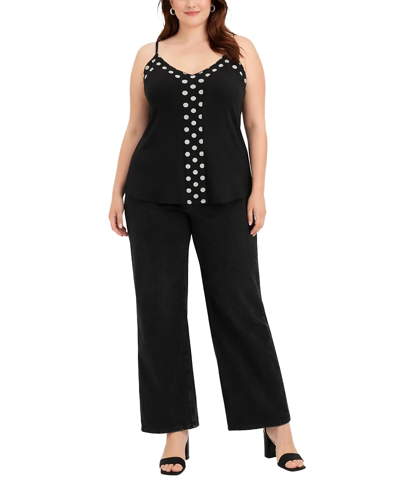 Coin 1804 Plus Polka Dot Mesh Panel Cami Top