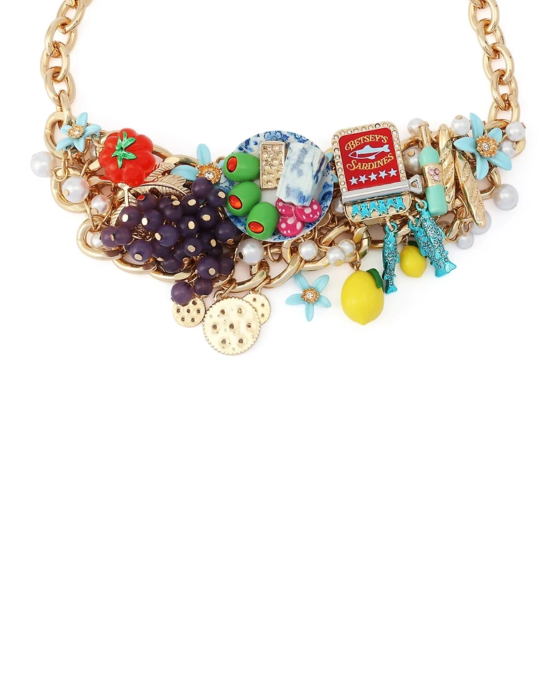 Betsey Johnson Faux Stone Girl Dinner Charcuterie Bib Statement Necklace