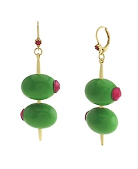 Betsey Johnson Faux Stone Girl Dinner Olive Drop Earrings