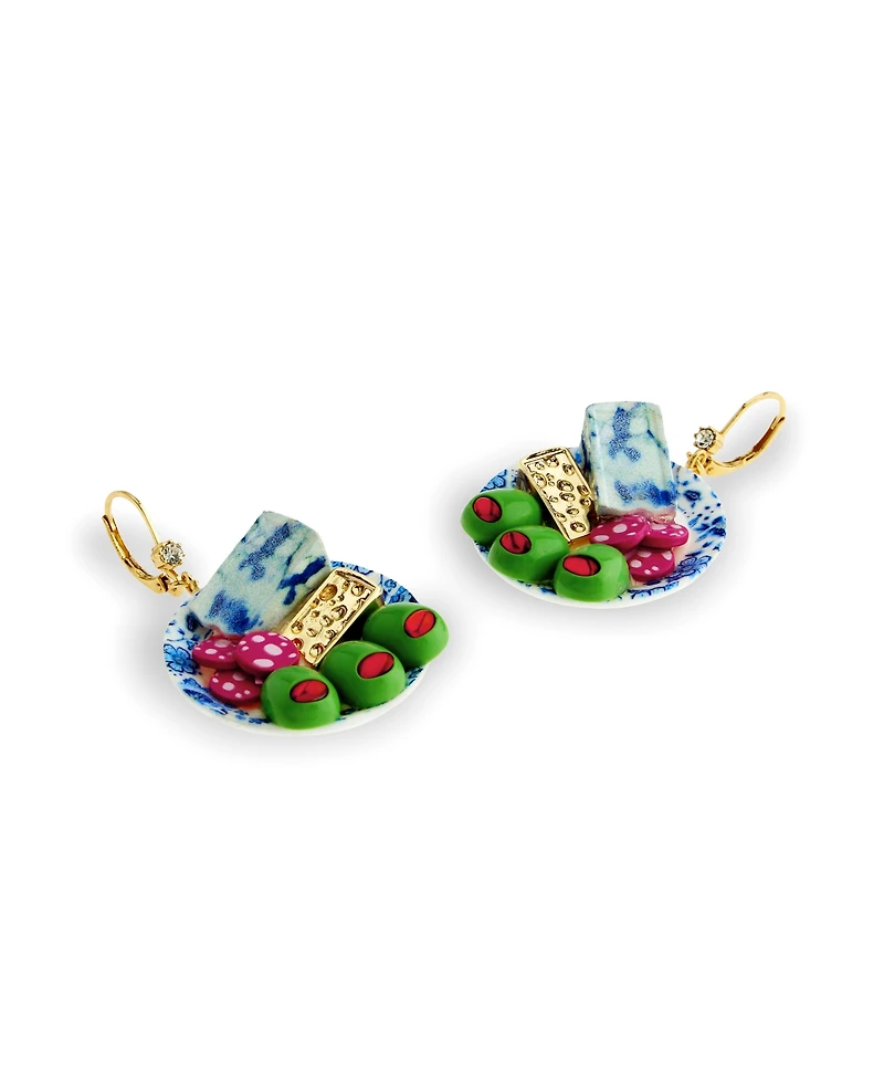 Betsey Johnson Blue Girl Dinner Cheese Plate Drop Earrings