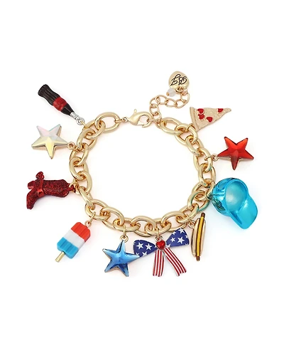 Betsey Johnson Faux Stone Americana Mixed Charm Bracelet