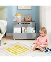 Gouun Wooden Mobile Toy Storage Organizer with Bookshelf and Lockable Wheels