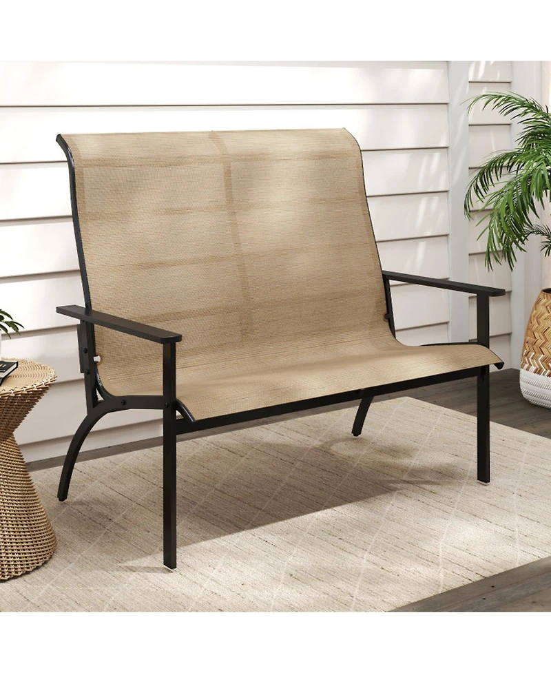 Sugift 2-Person Patio Bench with High Back and Armrests