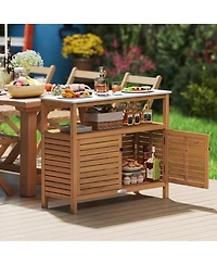 Gouun Acacia Wood Patio Buffet Cabinet with Open Shelf and Resin Countertop