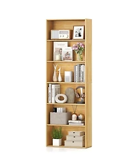 Sugift 6-Tier Bookcase with 6 Open Shelves and Anti-Toppling Kits-Wood