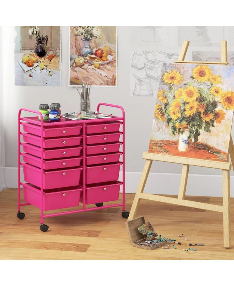 Gouun 12-Drawer Rolling Storage Cart with Mixed-Size Drawers and Lockable Wheels