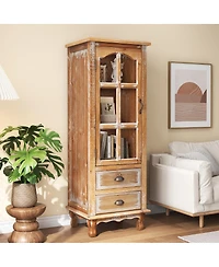 Streamdale Furniture Rustic Wooden Storage Cabinet with Cutout Door and 2 Drawers