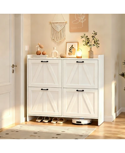 Streamdale Furniture Modern Entryway Shoe Cabinet with 4 Flip Drawers