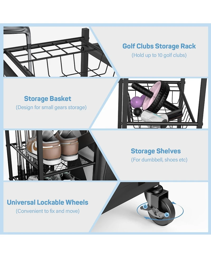 Mythinglogic Home Gym Storage with Lockable Wheels for Dumbbells Yoga Mat