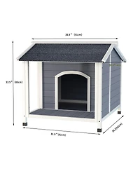 6thdruple Outdoor Dog House, Wooden Weatherproof Kennel with Asphalt Roof and Raised Floor