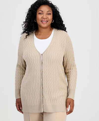 Jm Collection Plus Metallic-Threaded Textured Cardigan, Macy's Exclusive