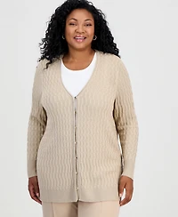 Jm Collection Plus Metallic-Threaded Textured Cardigan, Macy's Exclusive