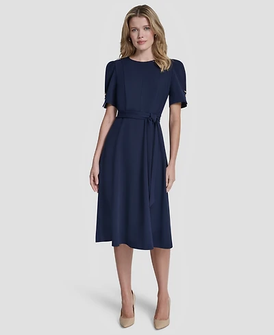 Dkny Women's Short-Sleeve Crewneck Belted Dress