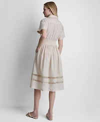 Dkny Women's Embroidered Short-Sleeve Cotton Shirt Dress