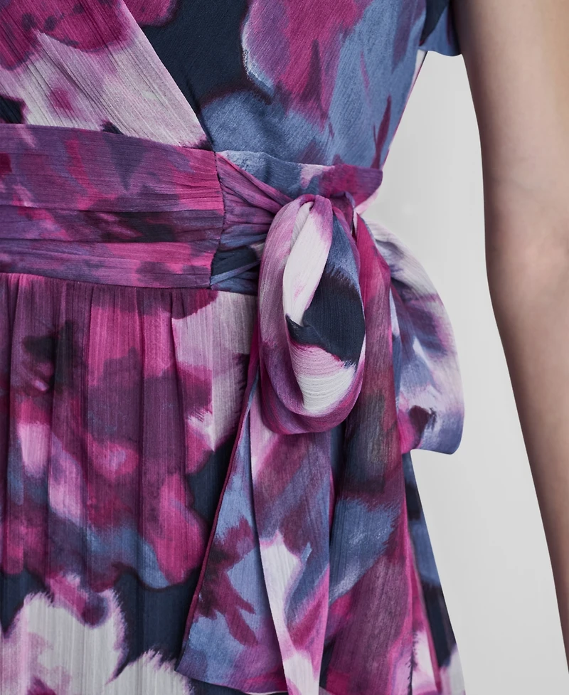 Dkny Women's Ruffled V-Neck Tie-Waist Dress