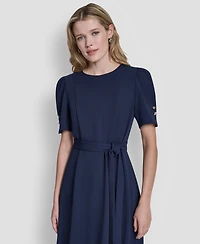 Dkny Women's Short-Sleeve Crewneck Belted Dress
