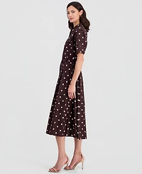 T Tahari Women's Elbow-Sleeve Button-Front Tie-Waist Dress