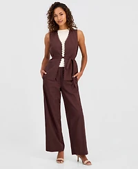 T Tahari Women's Cotton & Linen Tie-Front Vest
