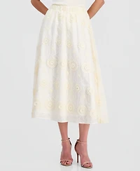 T Tahari Women's Pull-On Floral-Embroidered Midi Skirt