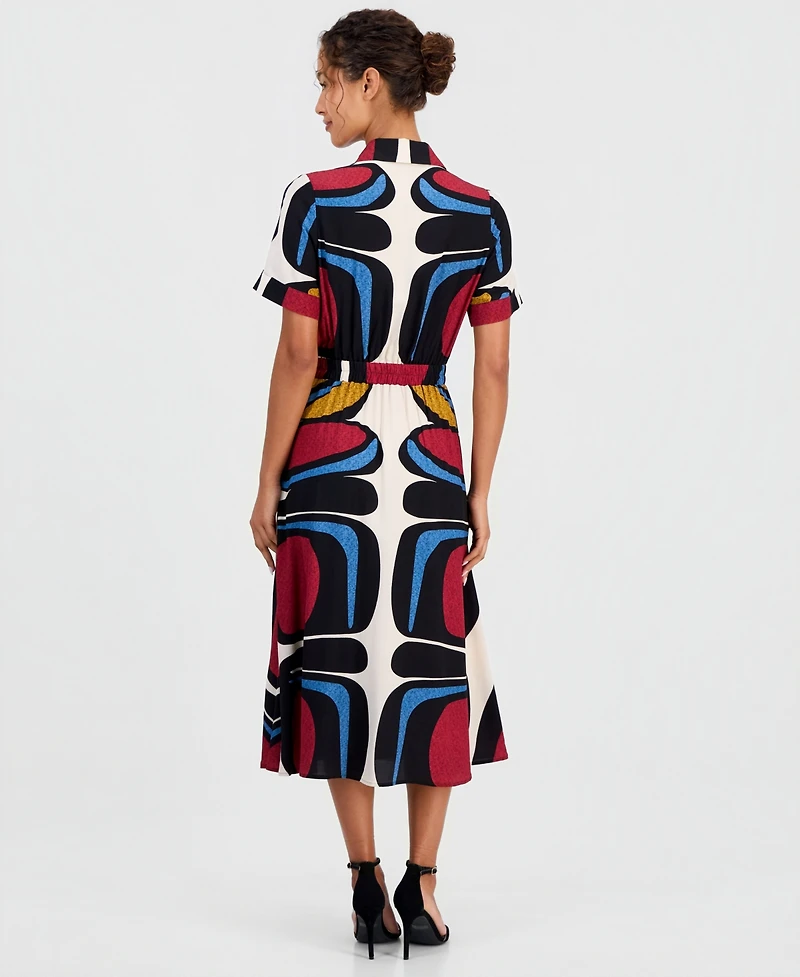 T Tahari Women's Printed Button-Down Midi Dress