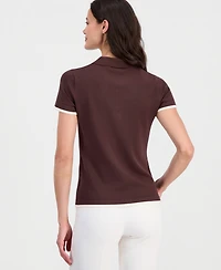 T Tahari Women's Polo-Collar Short-Sleeve Top
