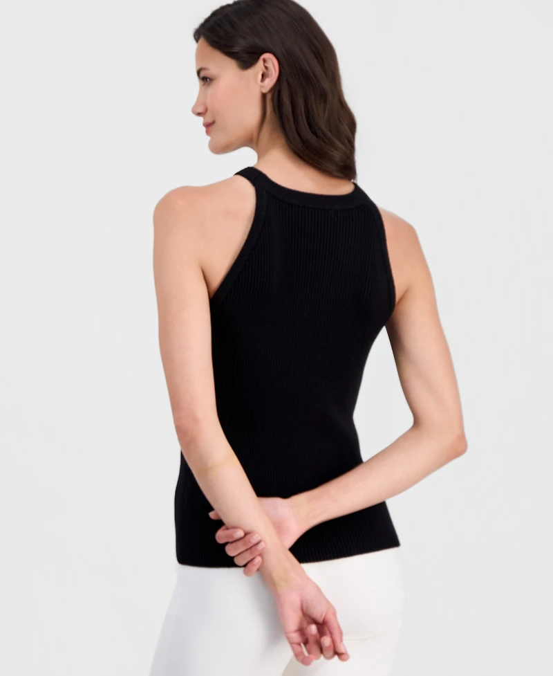 T Tahari Women's Round-Neck Floral-Applique Rib-Knit Top