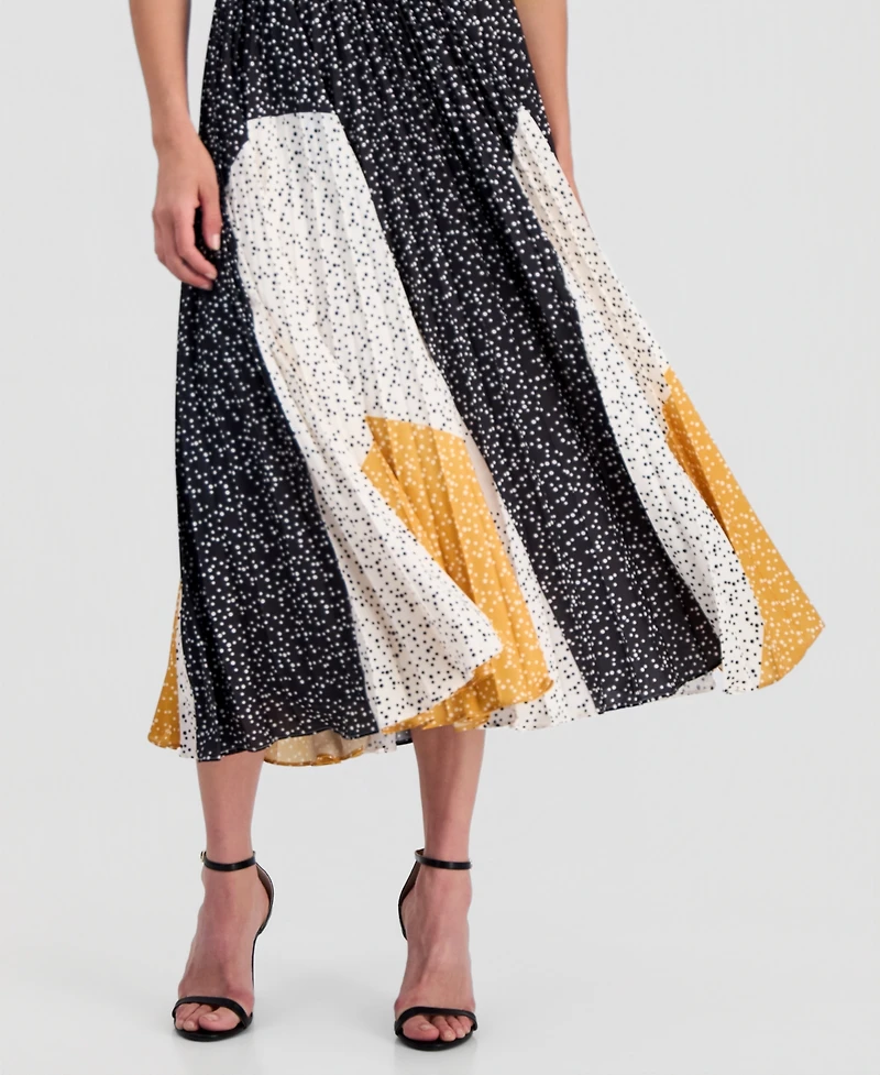 T Tahari Women's Printed Split-Neck Sleeveless Dress