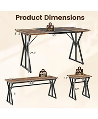 Sugift 5-Piece Industrial Dining Room Set Rectangular Kitchen Table with 2 Benches and 2 Stools
