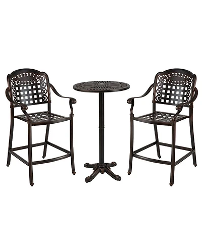 Sugift 3 Piece Outdoor Cast Aluminum Bar Set with Round High Top Table and 2 Counter Height Stools