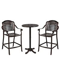 Sugift 3 Piece Outdoor Cast Aluminum Bar Set with Round High Top Table and 2 Counter Height Stools
