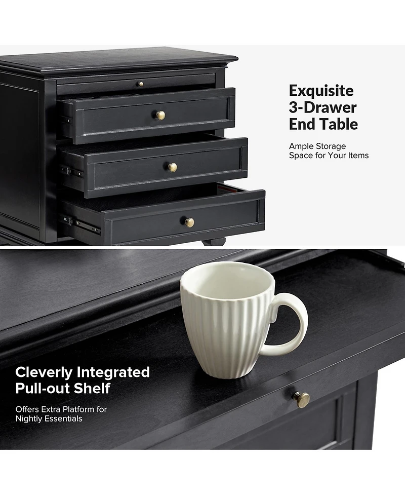 Hulala Home Arthelia Traditional 28.37''W 3-Drawer End Table with Charging Station