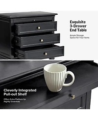 Hulala Home Arthelia Traditional 28.37''W 3-Drawer End Table with Charging Station