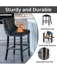 Rainsken Velvet Wingback Bar Stools Set of 2, Counter Height Chairs with Solid Wood Legs, Button Tufted and Nailhead Trim for Kitchen Island