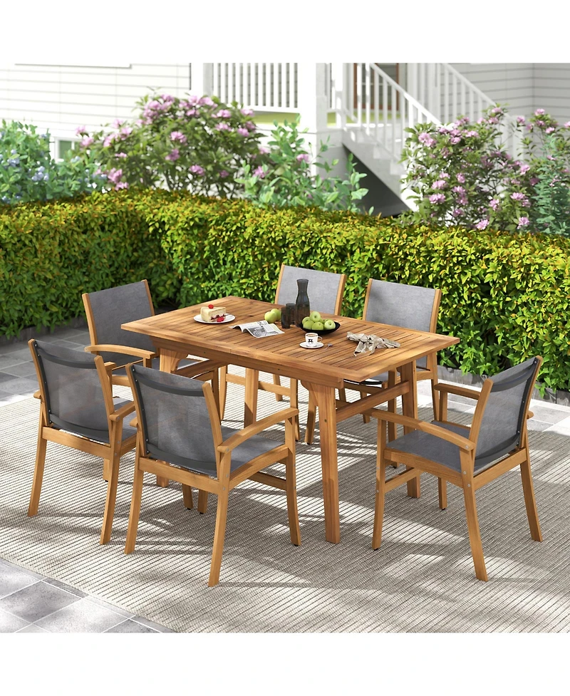 Sugift 55 in Expandable Patio Dining Table for 6-8 People with Umbrella Hole