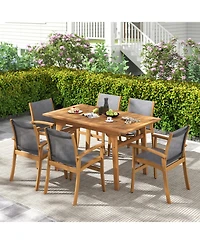 Sugift 55 in Expandable Patio Dining Table for 6-8 People with Umbrella Hole