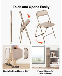Gouun Padded Folding Chairs Pack of 4 with Faux Leather Cushion and Metal Frame, 350 lb Each