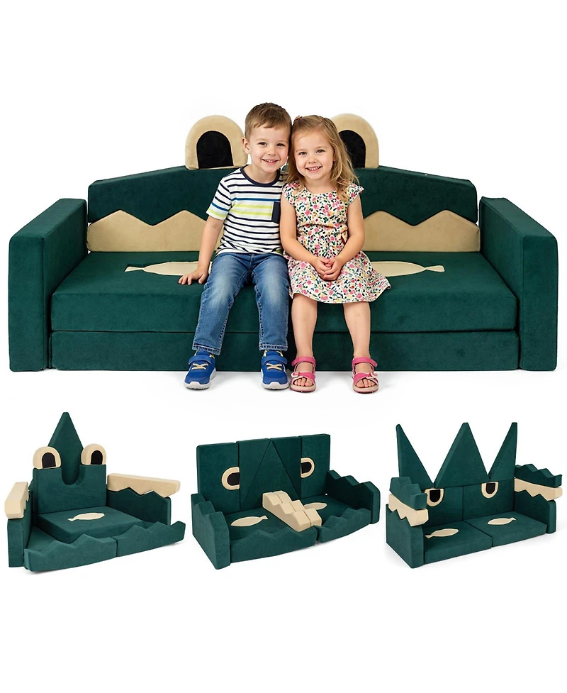 Gouun Modular Kids Play Couch with Velvet Cover for Creative Play