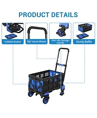 Homfan 2-in-1 Folding Hand Truck and Platform Cart w/ 330 lb Capacity, Convertible Dolly with Foldable Basket and Bungee Cords, Portable Luggage Cart