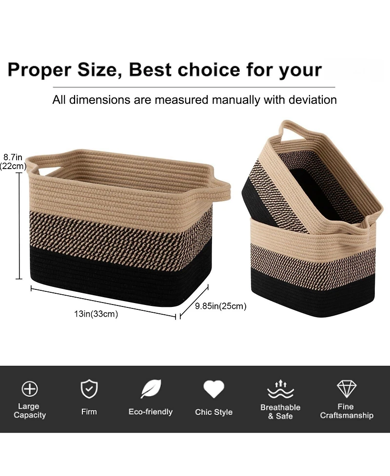 Gnuadz 3PC Woven Cotton Rope Storage Baskets Bathroom Toys Towel Organizer Gift Basket