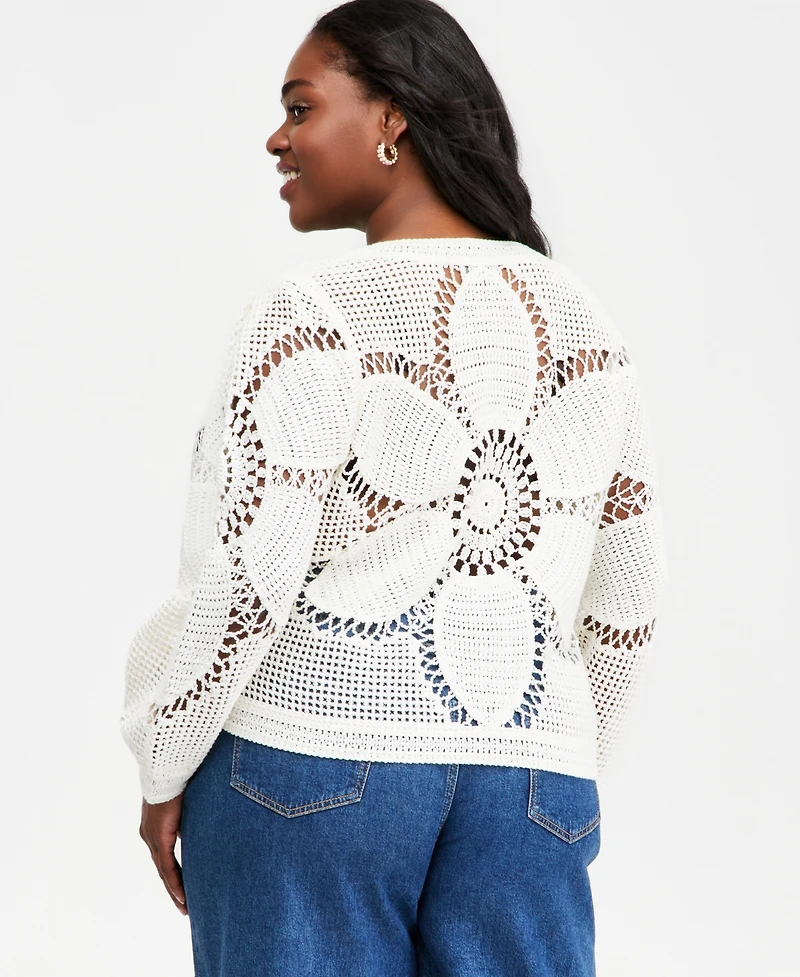 On 34th Trendy Plus Pointelle-Knit Cardigan, Macy's Exclusive
