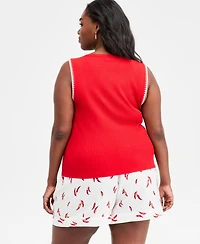 On 34th Plus Sleeveless Rib-Knit Whipstitch Button Front Top, Macy's Exclusive