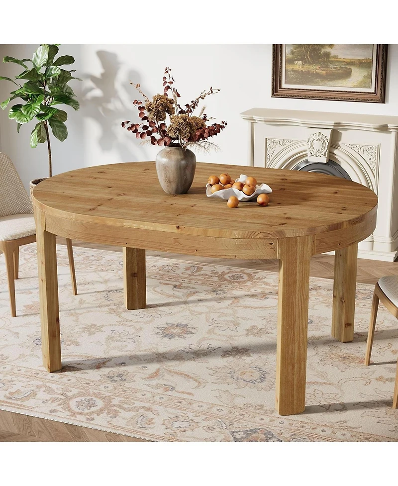 Tribesigns 55" Solid Wood Oval Dining Table for 4, Rustic Kitchen Table with Curved Tabletop Edge for Dining Room