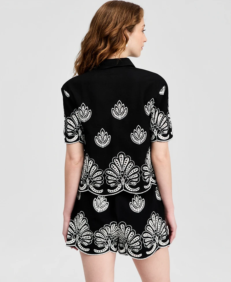 And Now This Women's Cotton Embroidered Camp Shirt, Macy's Exclusive
