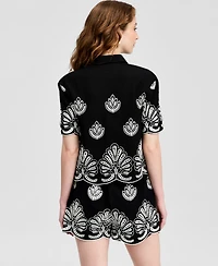And Now This Women's Cotton Embroidered Camp Shirt, Macy's Exclusive