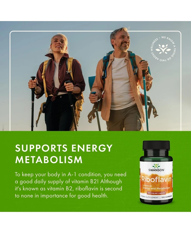 Swanson Vitamin B2 Riboflavin Supplement for Vision Health, Thyroid Function and Supports Energy Production